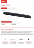 TCL Soundbar TS6100-EU  2.0 channel home theater soundbar with HDMI