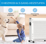 Midea Ölradiator NY2311-20MR 2300W Heizkörper Energiesparender,elektrische Heizung mit 11 Rippen, Thermostat,24-Stunden-Timer,3 Heizstufen mit Fernbedienung,Kipp- und Überhitzungsschutz,ECO-Modus